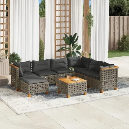 Salon de jardin 8 pcs avec coussins gris résine tressée