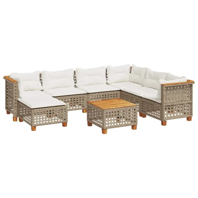 Salon de jardin avec coussins 8 pcs beige résine tressée