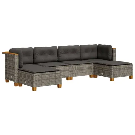 Salon de jardin 6 pcs avec coussins gris résine tressée 2