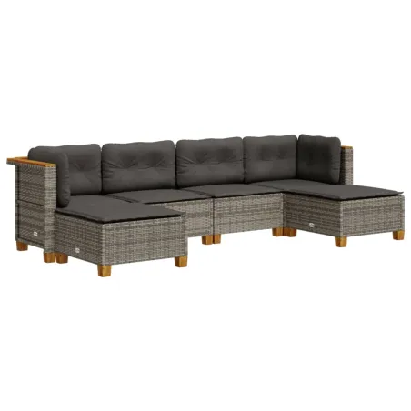 Salon de jardin 6 pcs avec coussins gris résine tressée