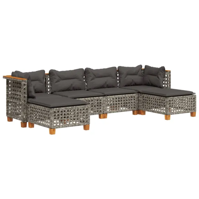 Salon de jardin 6 pcs avec coussins gris résine tressée