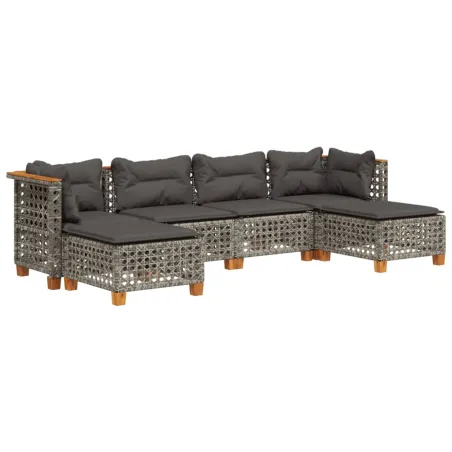 Salon de jardin 6 pcs avec coussins gris résine tressée