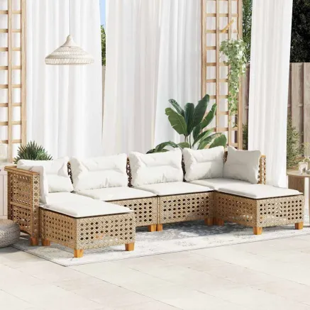 Salon de jardin avec coussins 6 pcs beige résine tressée