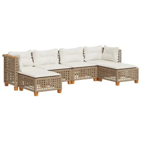 Salon de jardin avec coussins 6 pcs beige résine tressée
