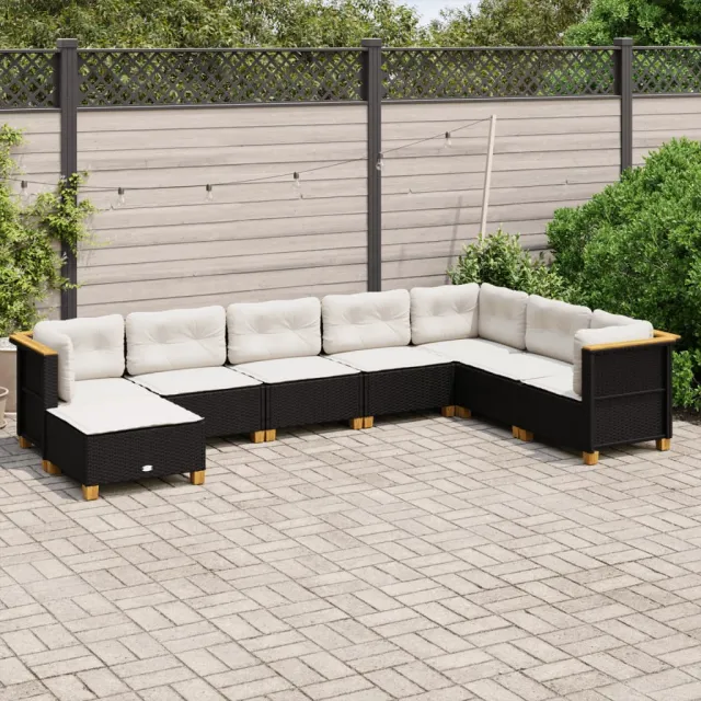 Salon de jardin 8 pcs avec coussins noir résine tressée