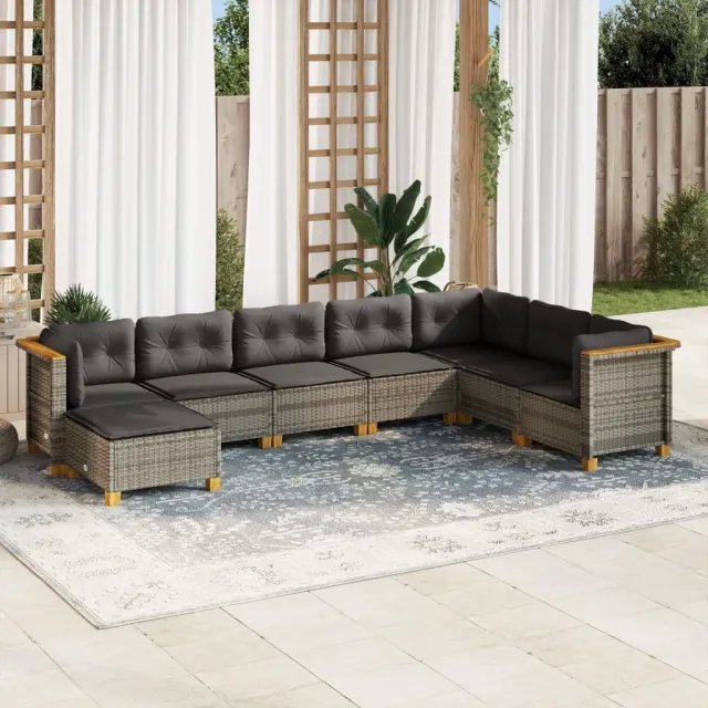 Salon de jardin 8 pcs avec coussins gris résine tressée