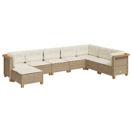 Salon de jardin avec coussins 8 pcs beige résine tressée 2