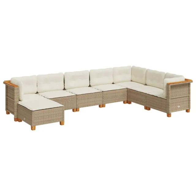 Salon de jardin avec coussins 8 pcs beige résine tressée
