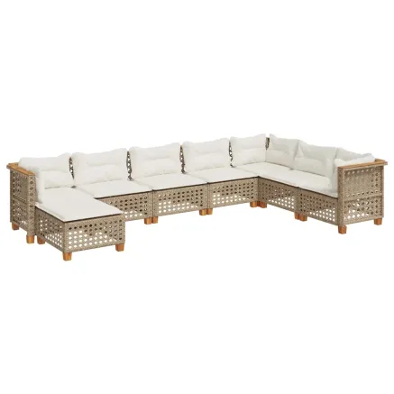 Salon de jardin avec coussins 8 pcs beige résine tressée 2