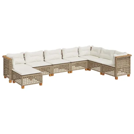 Salon de jardin avec coussins 8 pcs beige résine tressée