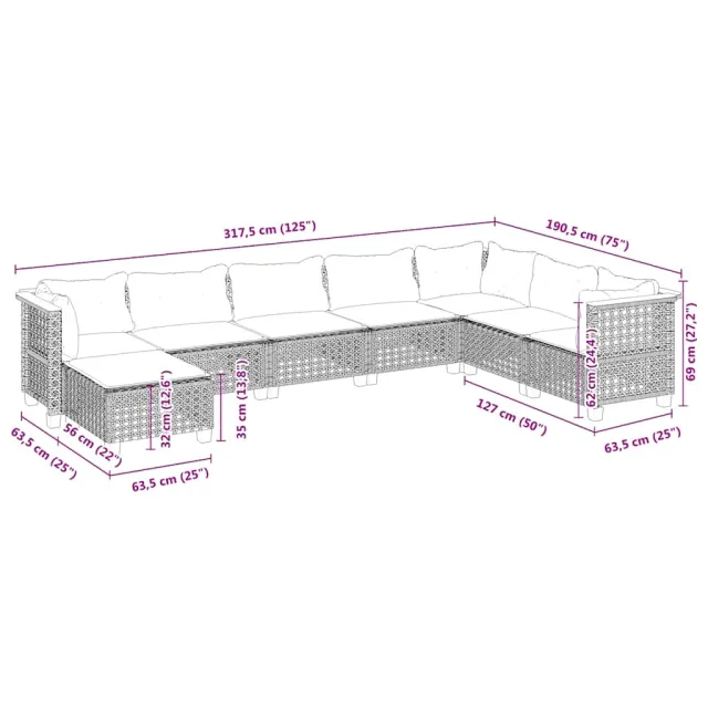 Salon de jardin avec coussins 8 pcs beige résine tressée