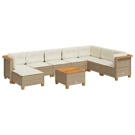 Salon de jardin avec coussins 9 pcs beige résine tressée 2