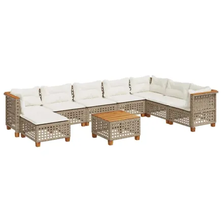 Salon de jardin avec coussins 9 pcs beige résine tressée 2