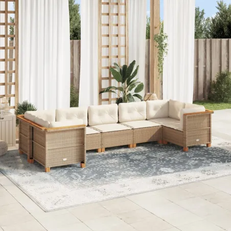 Salon de jardin avec coussins 7 pcs beige résine tressée