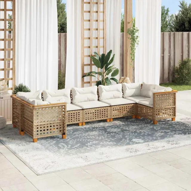 Salon de jardin avec coussins 7 pcs beige résine tressée