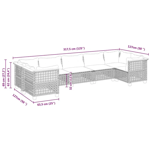 Salon de jardin avec coussins 7 pcs beige résine tressée