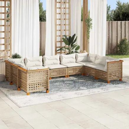 Salon de jardin avec coussins 9 pcs beige résine tressée