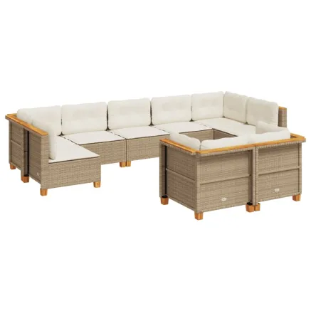 Salon de jardin avec coussins 9 pcs beige résine tressée 2