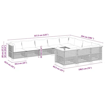 Salon de jardin avec coussins 10 pcs beige résine tressée