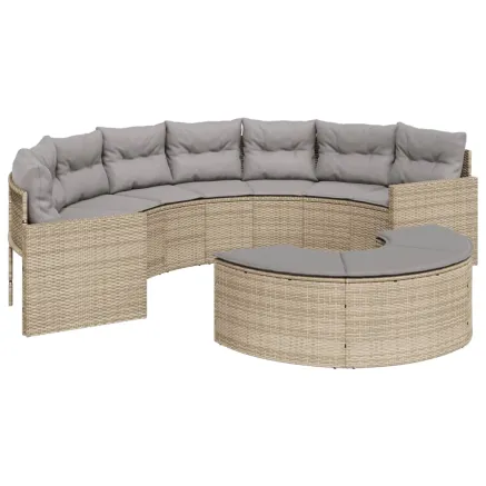 Salon de jardin 2 pcs demi-rond beige résine tressée 2