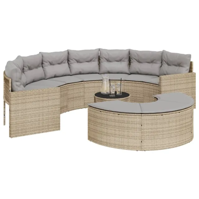 Salon de jardin 3 pcs demi-rond beige résine tressée