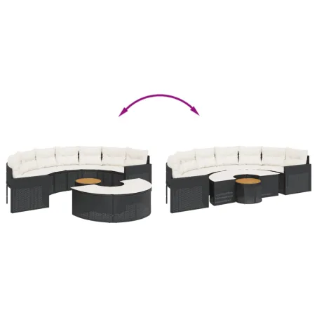 Salon de jardin 3 pcs demi-rond noir résine tressée