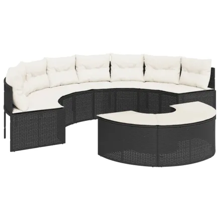 Salon de jardin 2 pcs demi-rond noir résine tressée 2