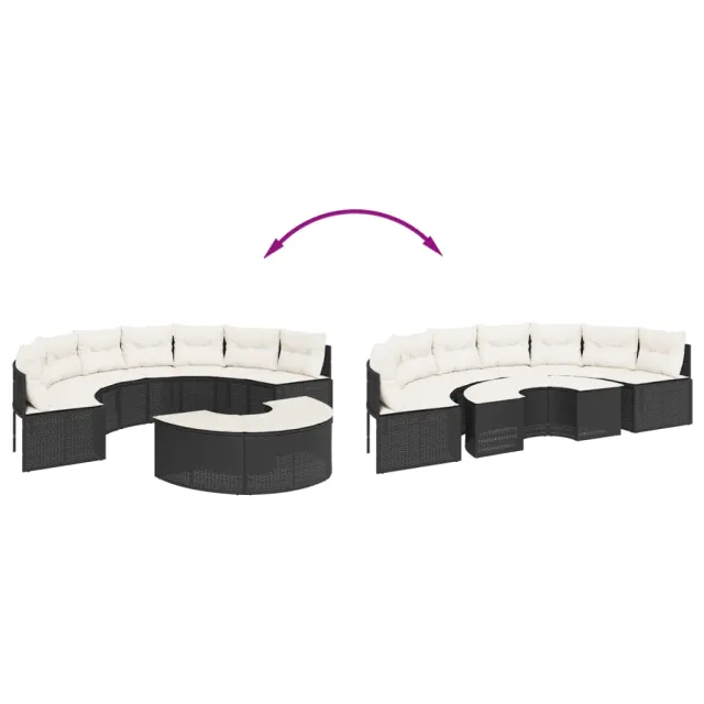 Salon de jardin 2 pcs demi-rond noir résine tressée