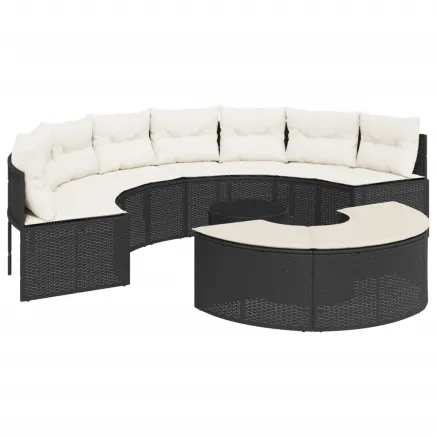 Salon de jardin 3 pcs demi-rond noir résine tressée 2