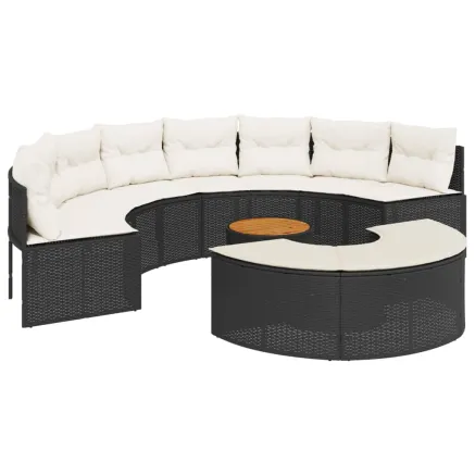 Salon de jardin 3 pcs demi-rond noir résine tressée 2