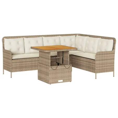 Salon de jardin avec coussins 2 pcs beige résine tressée