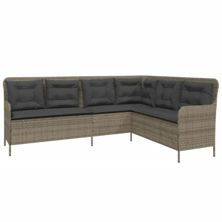 Salon de jardin 2 pcs avec coussins Gris Résine tressée