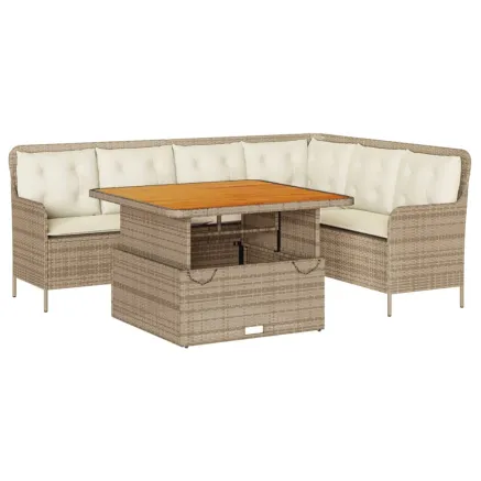 Salon de jardin avec coussins 2 pcs beige résine tressée 2
