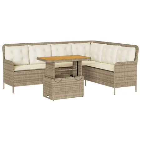 Salon de jardin avec coussins 2 pcs beige résine tressée