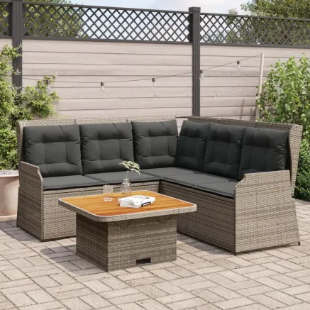 Salon de jardin 4 pcs avec coussins Gris Résine tressée