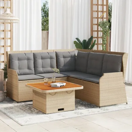 Salon de jardin avec coussins 4 pcs beige résine tressée