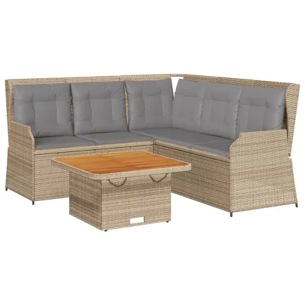 Salon de jardin avec coussins 4 pcs beige résine tressée 2