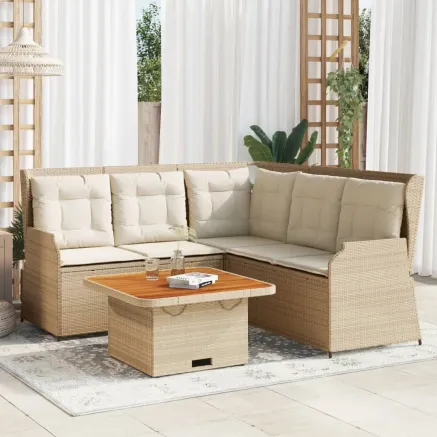 Salon de jardin avec coussins 4 pcs beige résine tressée