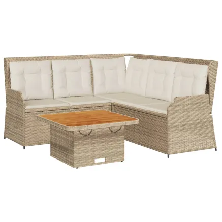 Salon de jardin avec coussins 4 pcs beige résine tressée 2