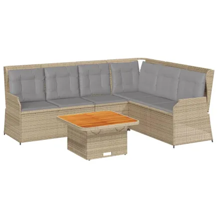 Salon de jardin avec coussins 5 pcs beige résine tressée 2