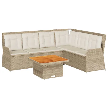 Salon de jardin avec coussins 5 pcs beige résine tressée