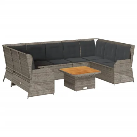 Salon de jardin 7 pcs avec coussins Gris Résine tressée