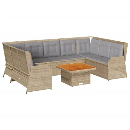 Salon de jardin avec coussins 7 pcs beige résine tressée 2