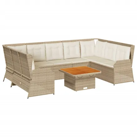 Salon de jardin avec coussins 7 pcs beige résine tressée 2