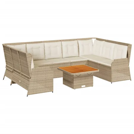 Salon de jardin avec coussins 7 pcs beige résine tressée