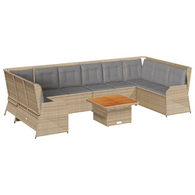 Salon de jardin avec coussins 7 pcs beige résine tressée