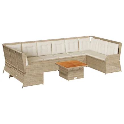 Salon de jardin avec coussins 7 pcs beige résine tressée 2