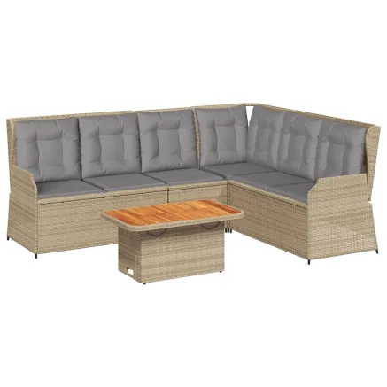 Salon de jardin avec coussins 5 pcs beige résine tressée 2