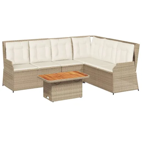 Salon de jardin avec coussins 5 pcs beige résine tressée
