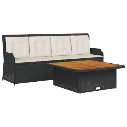 Salon de jardin 3 pcs avec coussins noir résine tressée 2